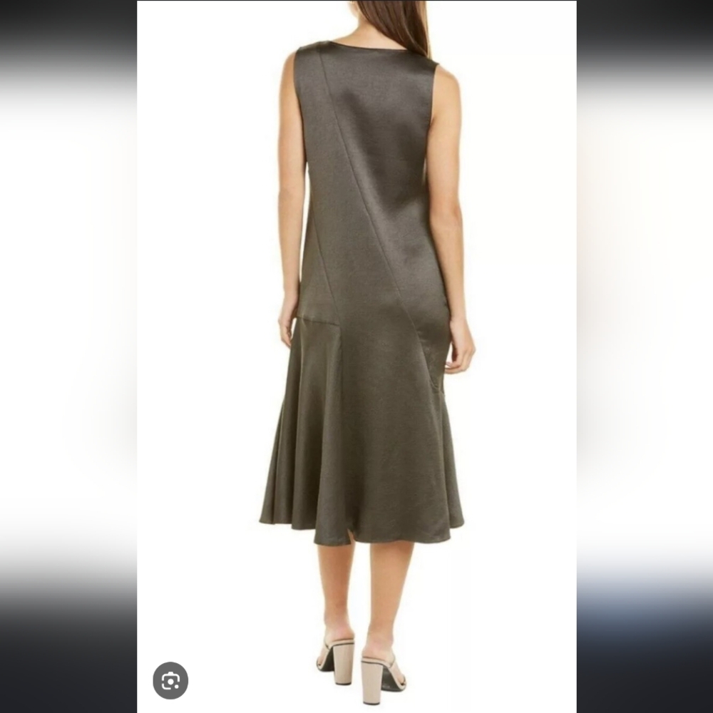 Club Monaco Bias Cut Sleeveless Satin Dress In Olive Green - Picture 3 of 16